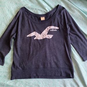 Hollister Womens Small 3/4 Sleeve Lace Logo Top